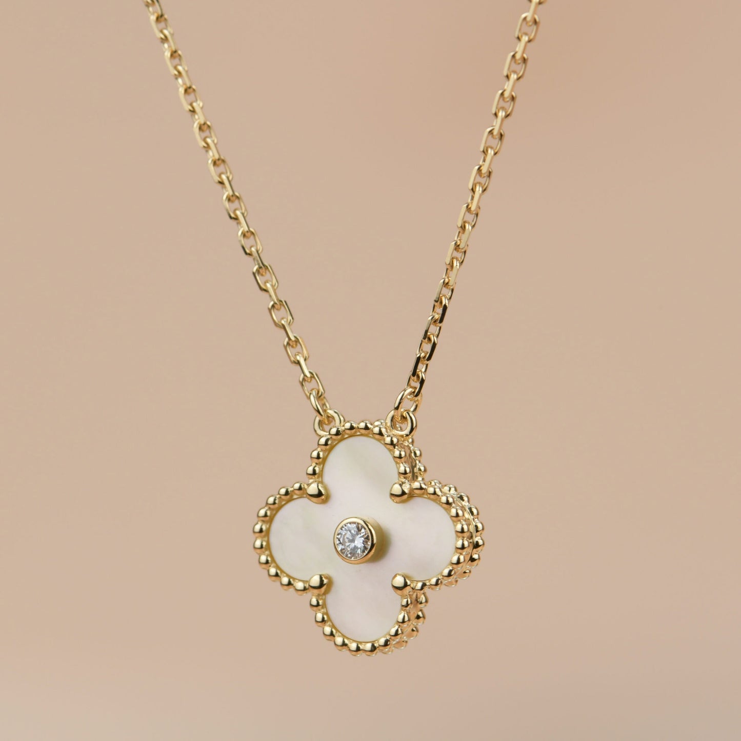 [Edler Schmuck]CLOVER 15MM DIAMANT GOLD PERLMUTT HALSKETTE