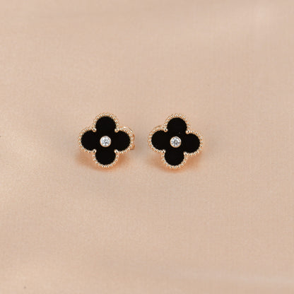 [Noble Jewelry]CLOVER MEDIUM 1 MOTIFS ONYX DIAMOND EARRINGS