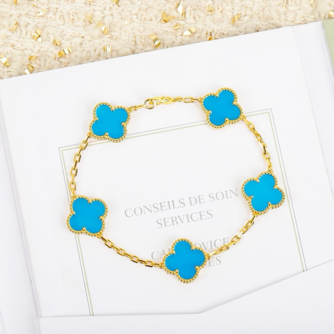 [Noble Jewelry]CLOVER 5 MOTIFS TURQUOISE BRACELET