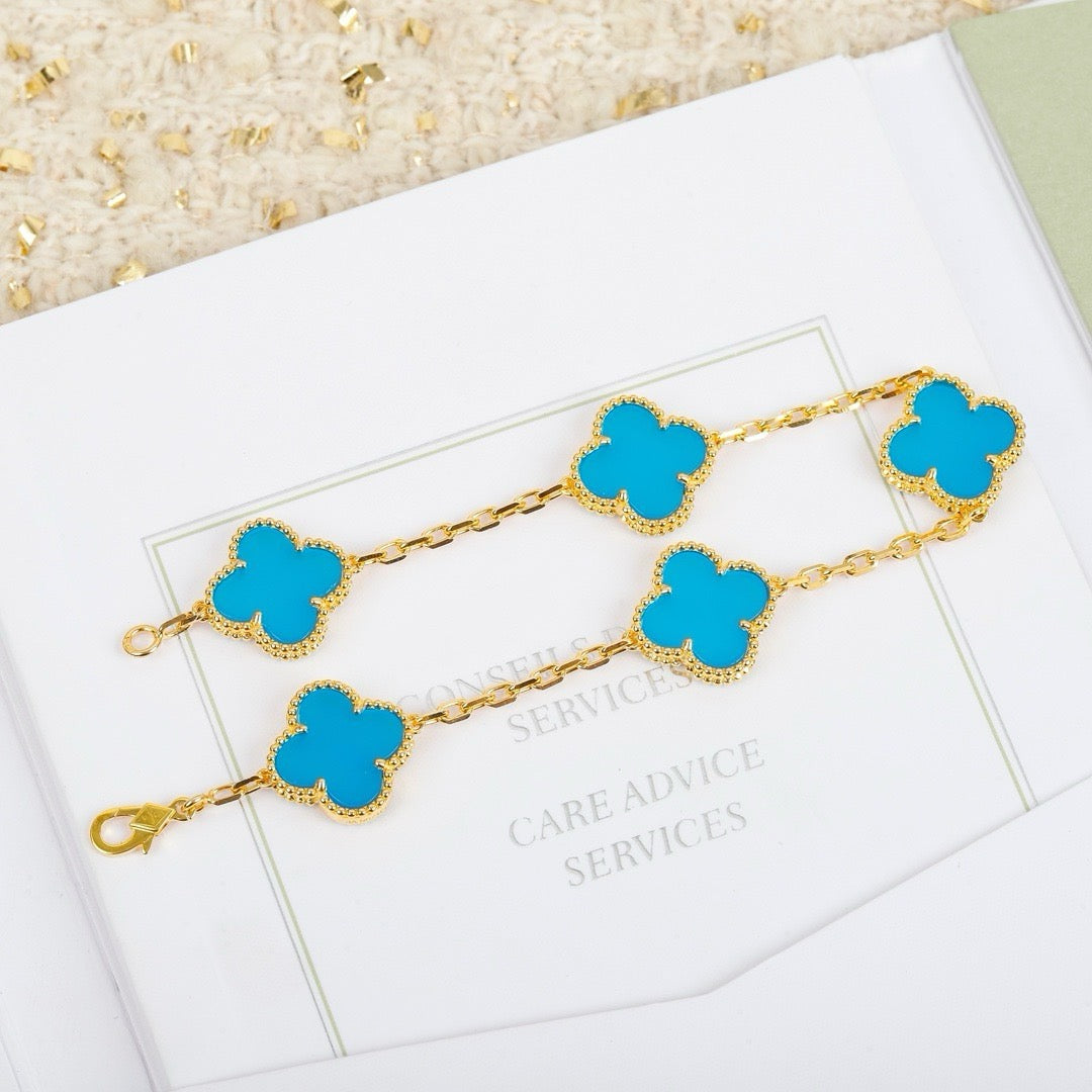 [Noble Jewelry]CLOVER 5 MOTIFS TURQUOISE BRACELET