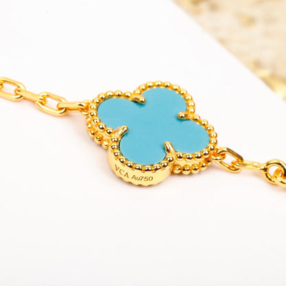 [Noble Jewelry]CLOVER 5 MOTIF TURQUOISE DIAMOND GOLD BRACELET