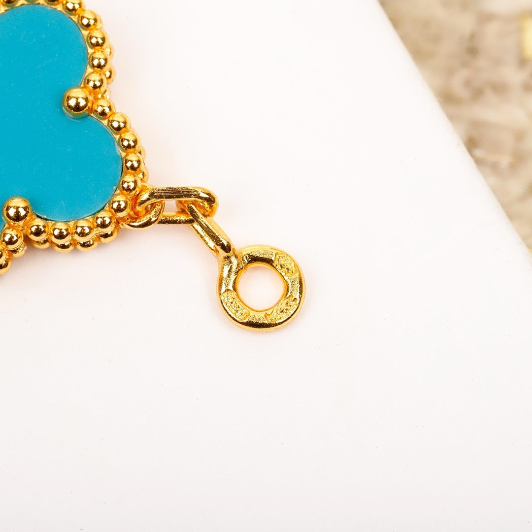 [Noble Jewelry]CLOVER 5 MOTIF TURQUOISE DIAMOND GOLD BRACELET