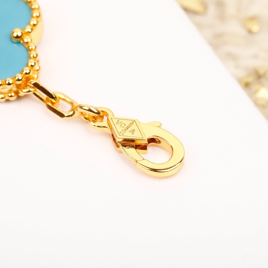 [Noble Jewelry]CLOVER 5 MOTIF TURQUOISE DIAMOND GOLD BRACELET