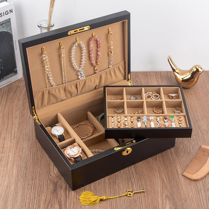 SOLID WOOD RETRO LOCK JEWELRY BOX STORAGE BOX