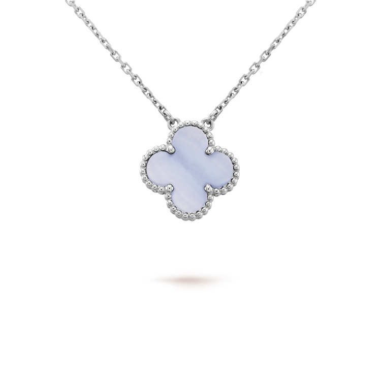 [Noble Jewelry]CLOVER 15MM BLUE CHALCEDONY NECKLACE SILVER