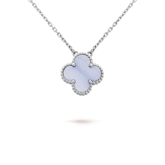 [Noble Jewelry]CLOVER 15MM BLUE CHALCEDONY NECKLACE SILVER