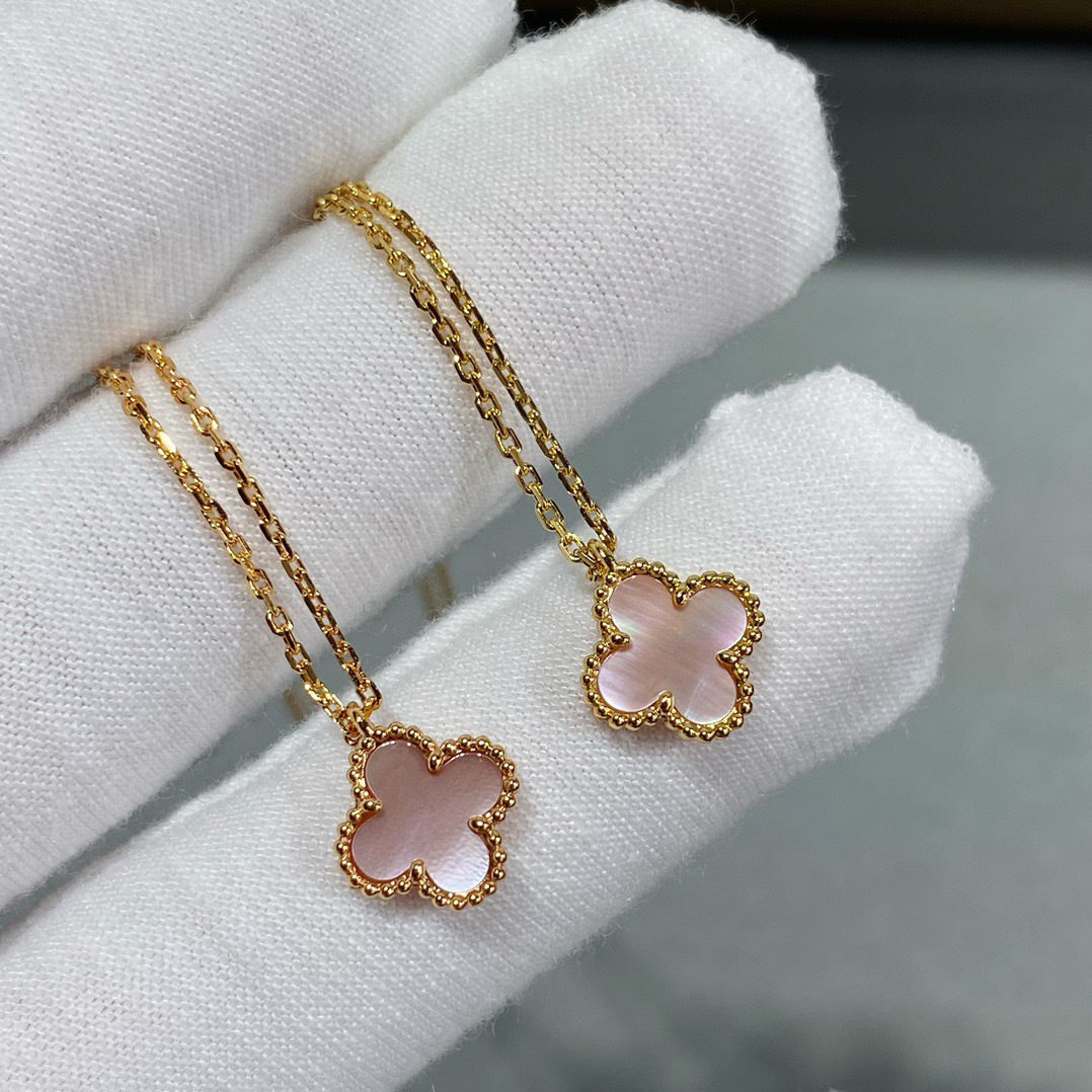 [Noble Jewelry]CLOVER 15MM PINK MOTHER-OF-PEARL SINGLE FLOWER NECKLACE