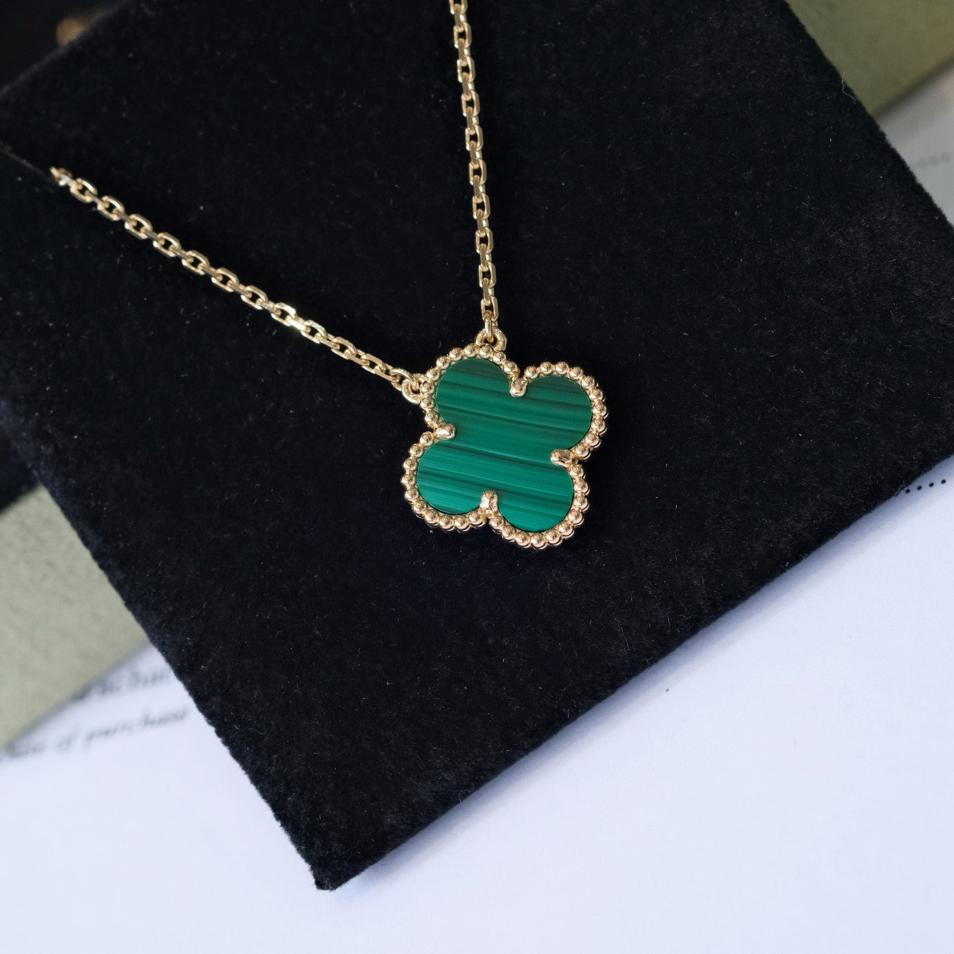 [Edler Schmuck] CLOVER 15MM MALACHIT EINZELNE BLUME HALSKETTE