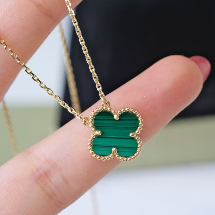 [Noble Jewelry]CLOVER 15MM MALACHITE SINGLE FLOWER  NECKLACE