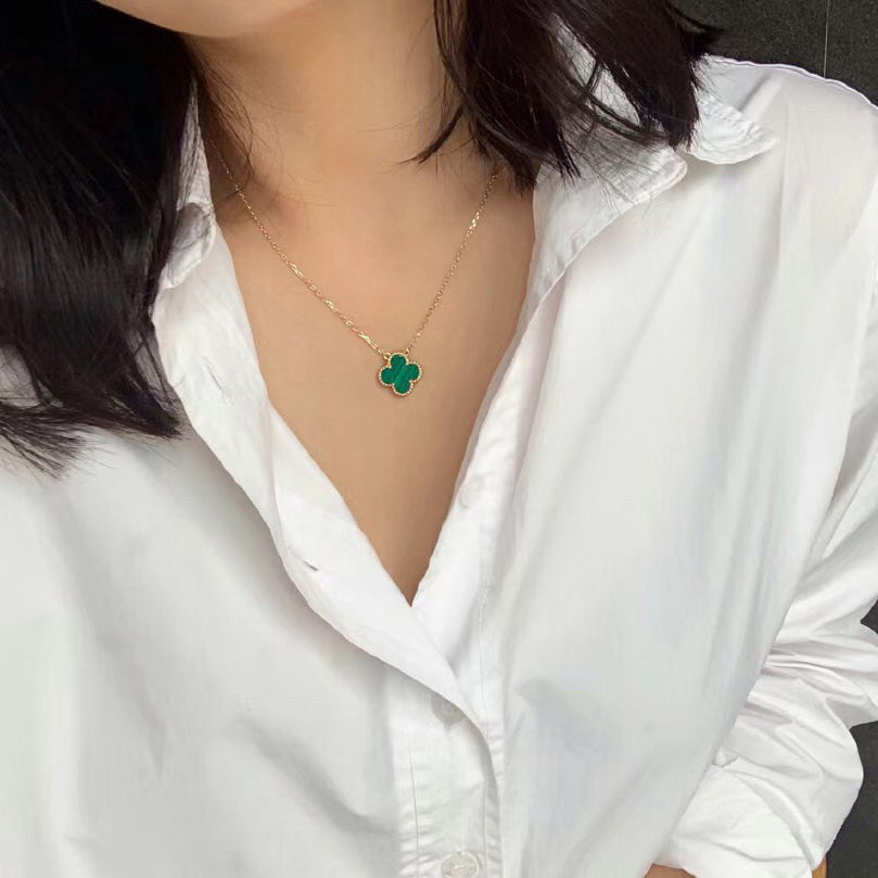 [Noble Jewelry]CLOVER 15MM MALACHITE SINGLE FLOWER  NECKLACE