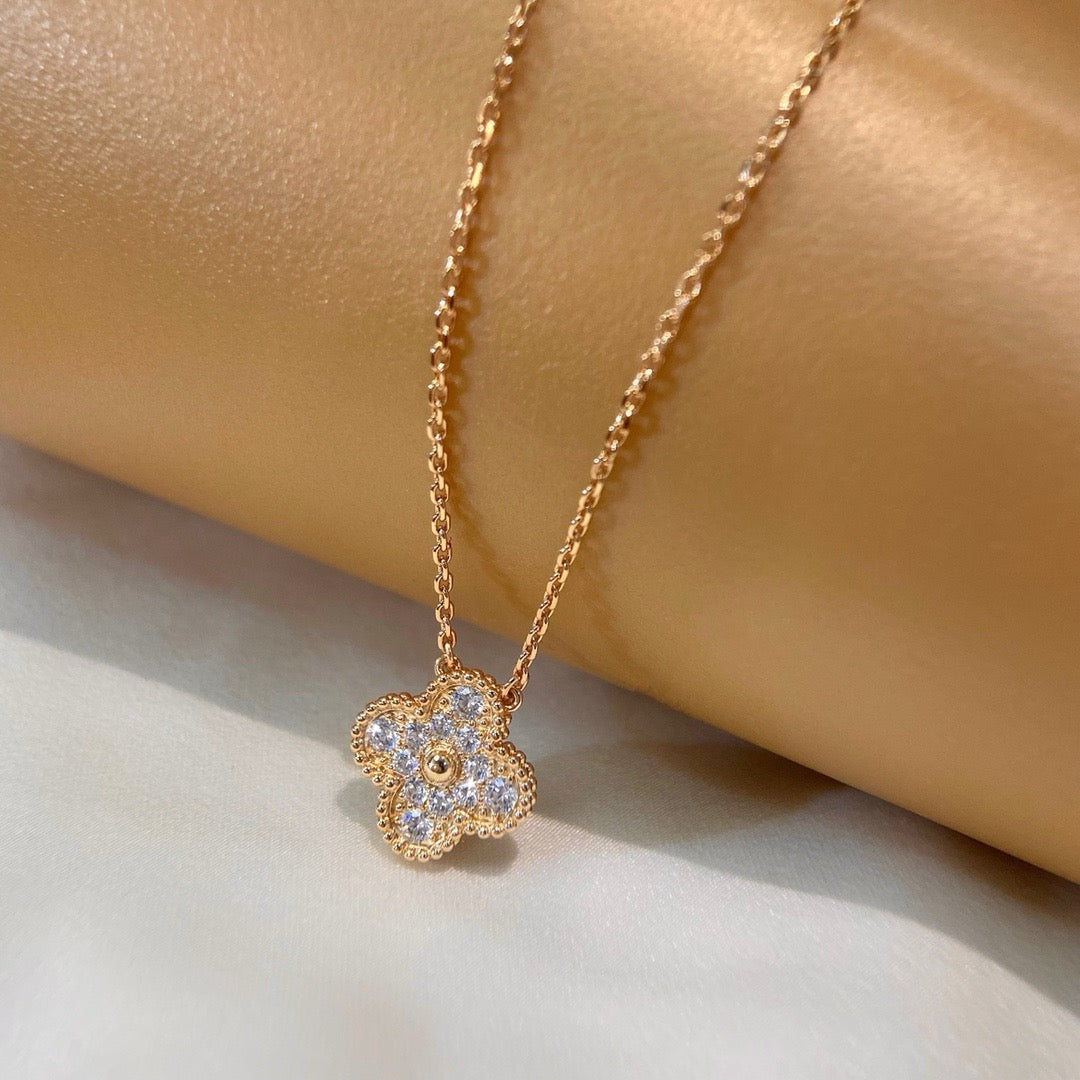 [Noble Jewelry]CLOVER 15MM DIAMOND SINGLE FLOWER NECKLACE