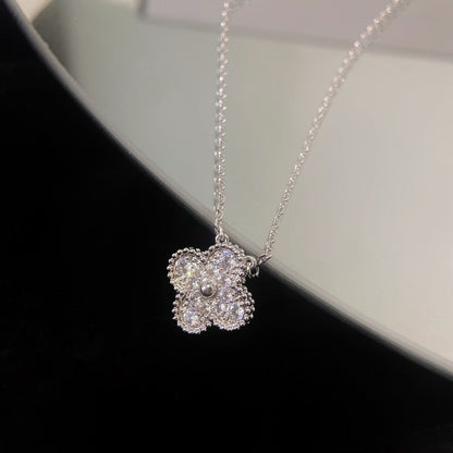 [Noble Jewelry]CLOVER 15MM DIAMOND SINGLE FLOWER NECKLACE