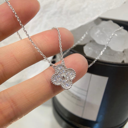 [Noble Jewelry]CLOVER 15MM DIAMOND SINGLE FLOWER NECKLACE