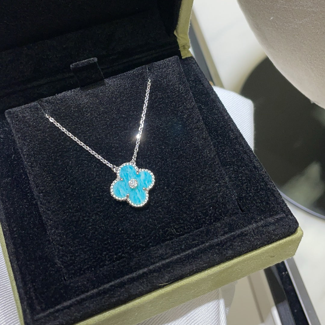 [Noble Jewelry]CLOVER 15MM DIAMOND SVRES PORCELAIN  NECKLACE SILVER