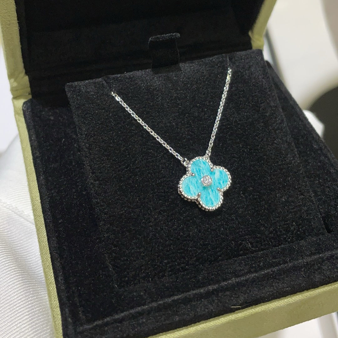 [Noble Jewelry]CLOVER 15MM DIAMOND SVRES PORCELAIN  NECKLACE SILVER