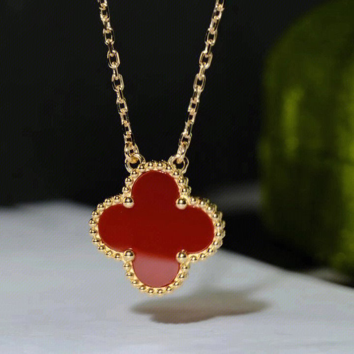 [Noble Jewelry]CLOVER 15MM CARNELIAN SINGLE FLOWER NECKLACE