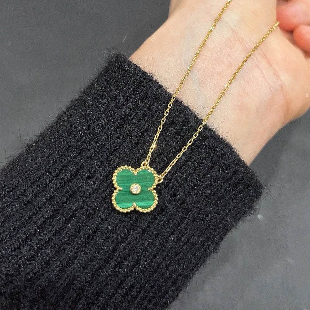 [Noble Jewelry]CLOVER 15MM DIAMOND TURQUOISE NECKLACE