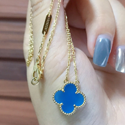 [Noble Jewelry]CLOVER 15MM BLUE AGATE NECKLACE