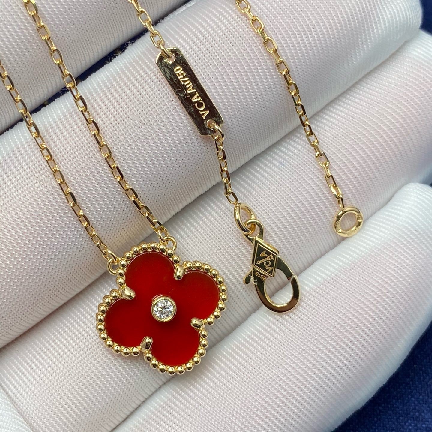 [Noble Jewelry]CLOVER 15MM DIAMOND CARNELIAN NECKLACE