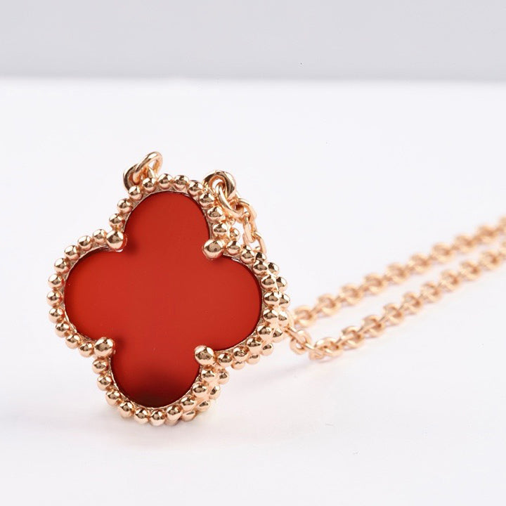 [Noble Jewelry]CLOVER 15MM CARNELIAN SINGLE FLOWER NECKLACE