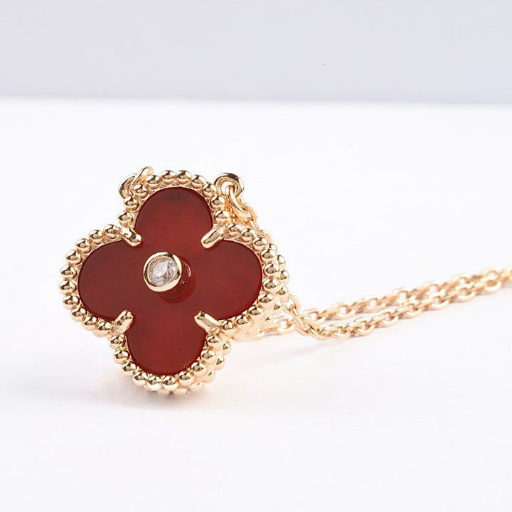 [Noble Jewelry]CLOVER 15MM DIAMOND CARNELIAN NECKLACE