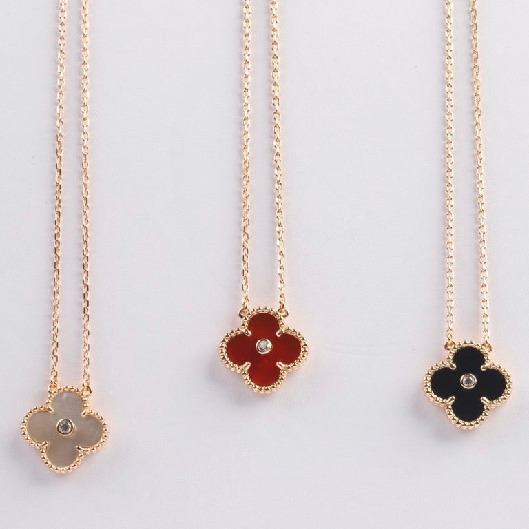 [Noble Jewelry]CLOVER 15MM DIAMOND CARNELIAN NECKLACE