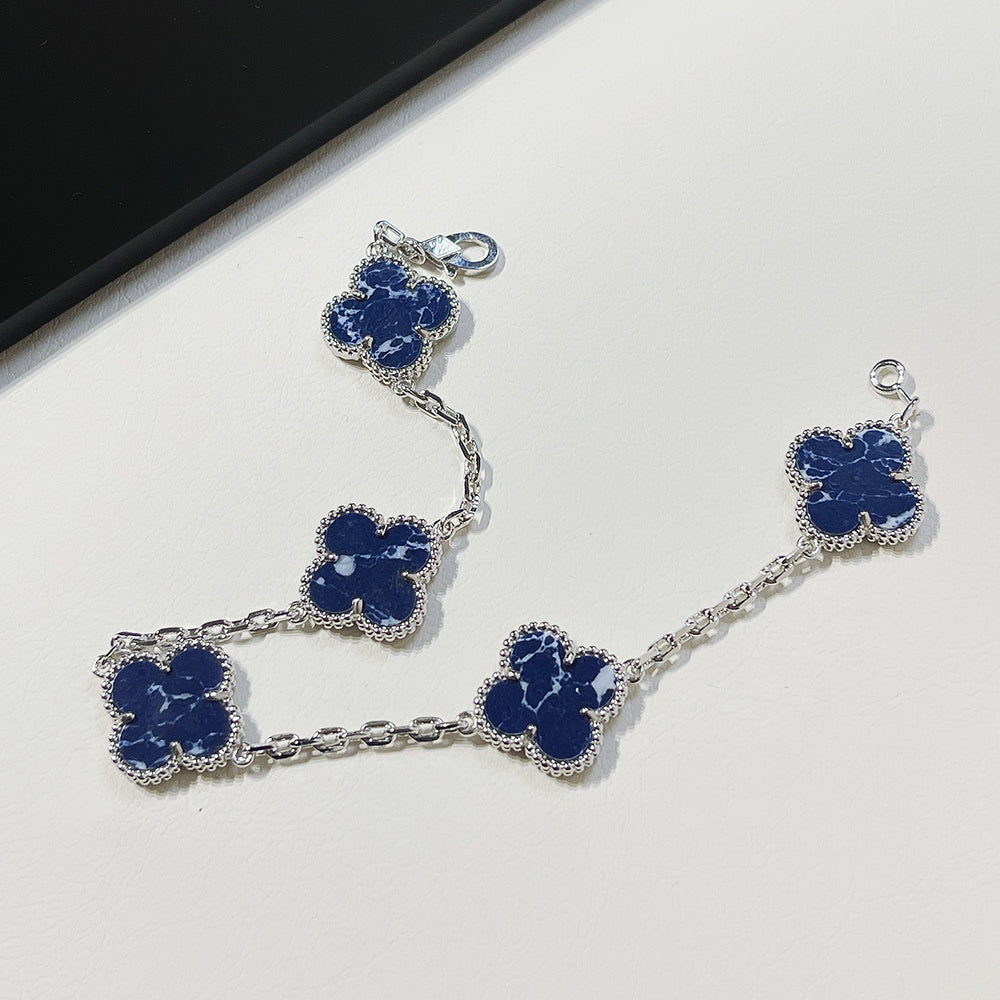 [Noble Jewelry]CLOVER 5 MOTIF PIETERSITE SILVER BRACELET