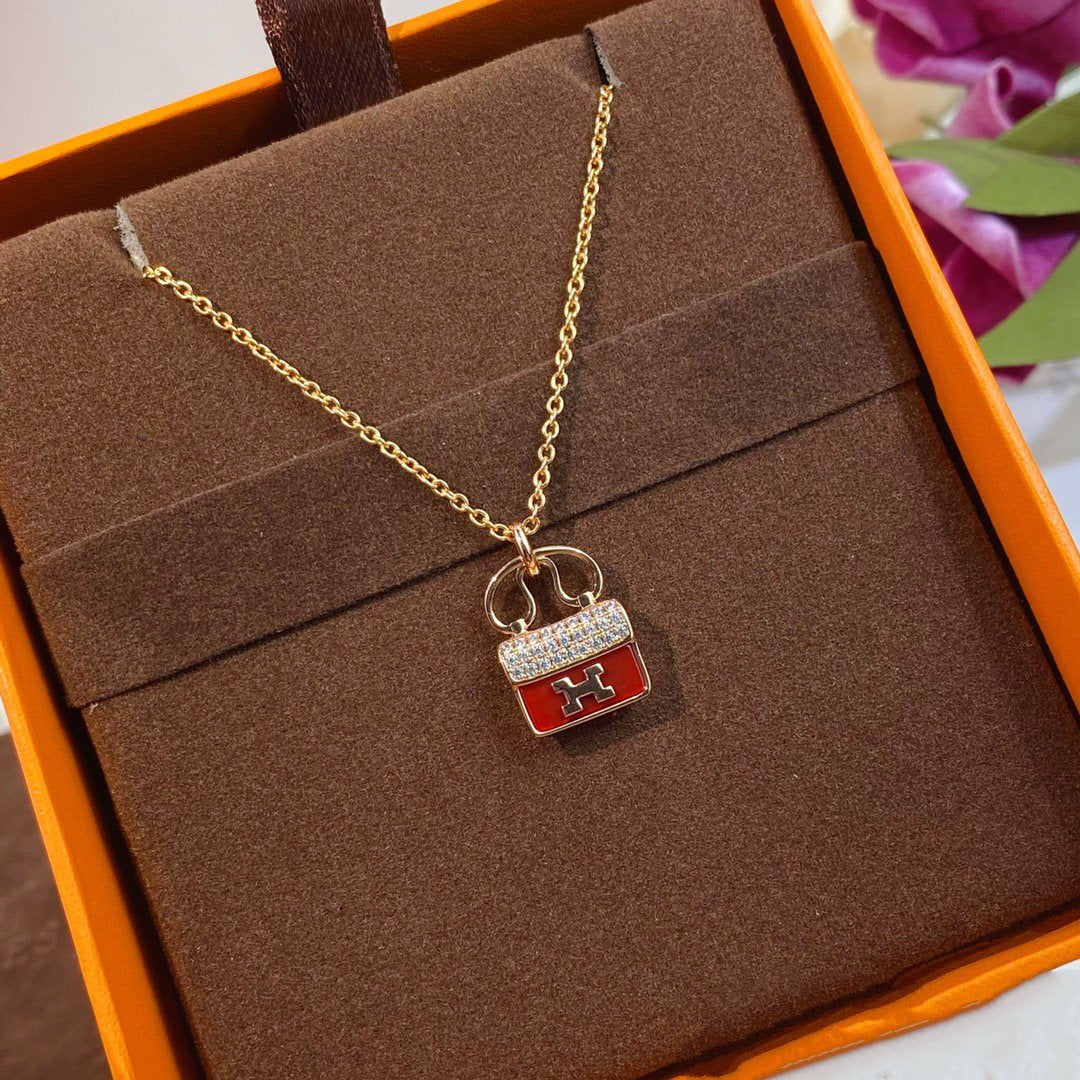 [Noble Jewelry]CONSTANCE RED PEDANT PINK GOLD NECKLACE