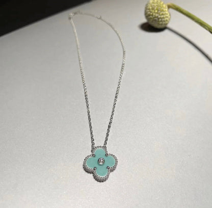 [Noble Jewelry]CLOVER 1 DIAMOND LIGHT BLUE SILVER NECKLACE