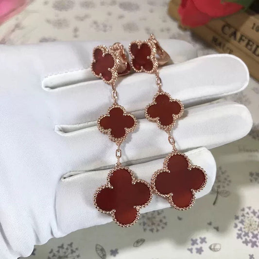 [Noble Jewelry]CLOVER 3 MOTIF CARNELIAN DROP EARRINGS