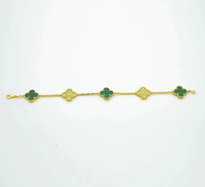 [Noble Jewelry]CLOVER  5 MOTIF MALACHITE DIAMOND BRACELET