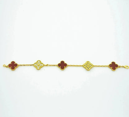 [Noble Jewelry]CLOVER 5 MOTIFS CARNELIAN DIAMOND BRACELET