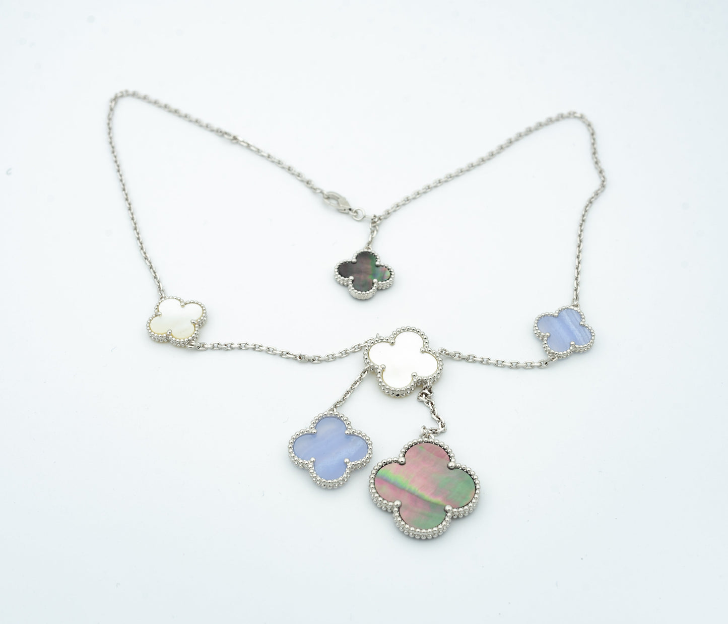 [Noble Jewelry]CLOVER MOP CHALCEDONY NECKLACE SILVER 6 MOTIF