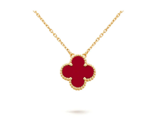 [Noble Jewelry]CLOVER 15MM CARNELIAN SINGLE FLOWER NECKLACE