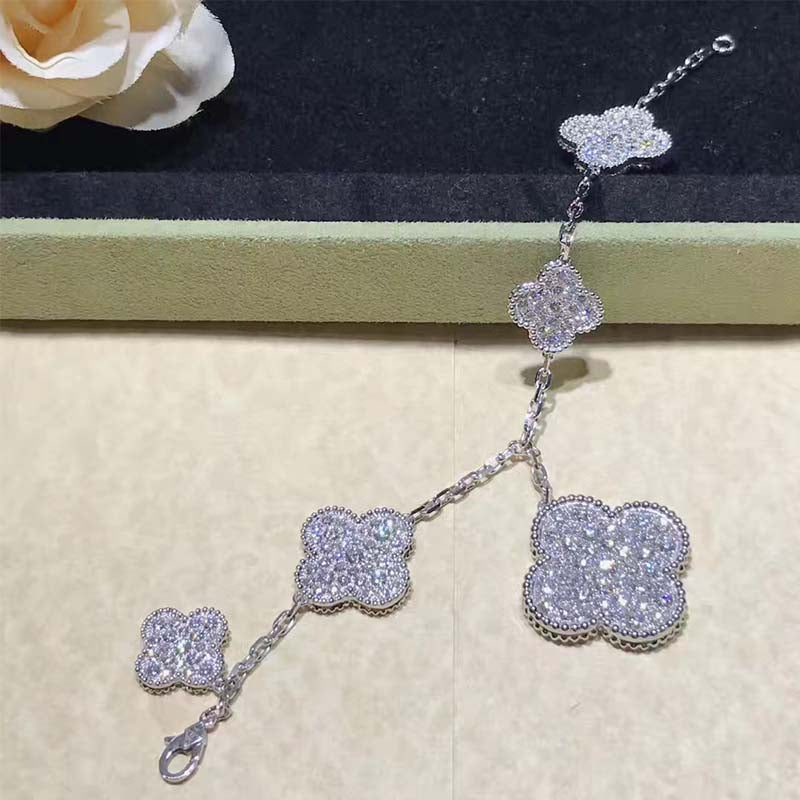 [Noble Jewelry]CLOVER 6 MOTIFS SILVER DIAMOND BRACELET