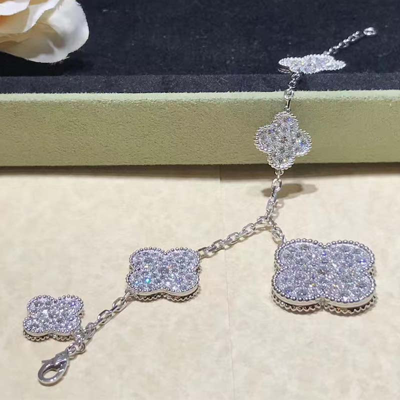 [Noble Jewelry]CLOVER 6 MOTIFS SILVER DIAMOND BRACELET