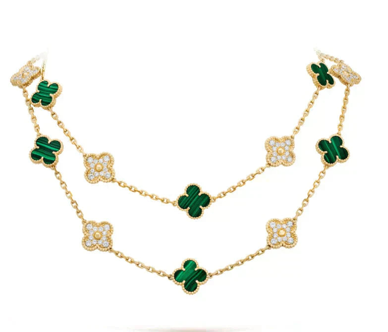 [Noble Jewelry]CLOVER 20 MOTIFS MALACHITE DIAMOND NECKLACE