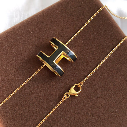 [Noble Jewelry]HM CLIC BLACK ENAMEL GOLD NECKLACE