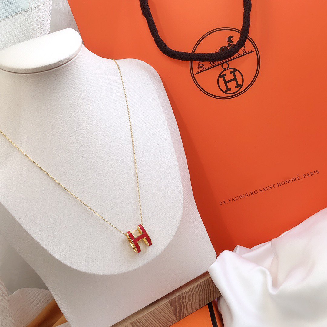 [Noble Jewelry]HM CLIC RED ENAMEL GOLD NECKLACE