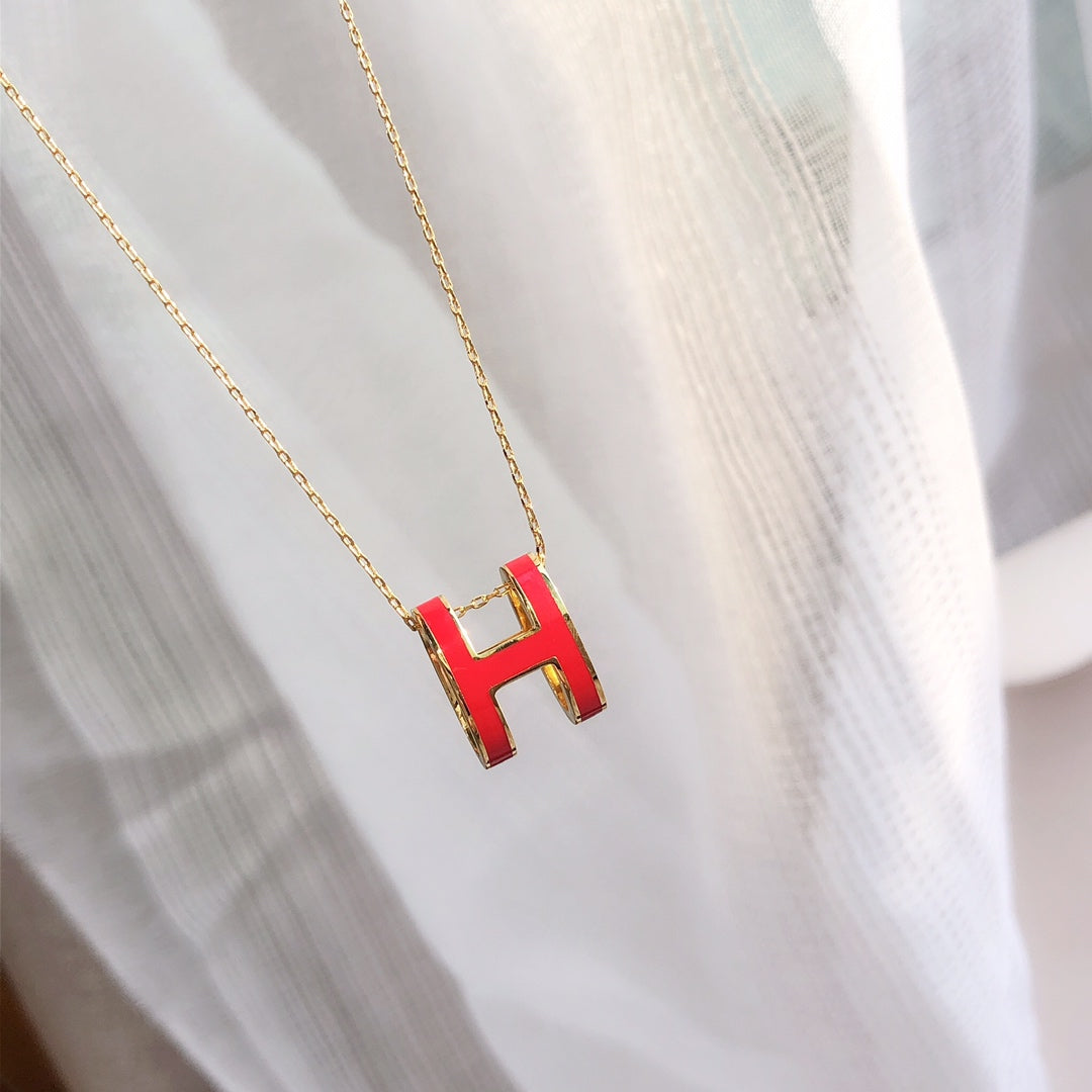 [Noble Jewelry]HM CLIC RED ENAMEL GOLD NECKLACE