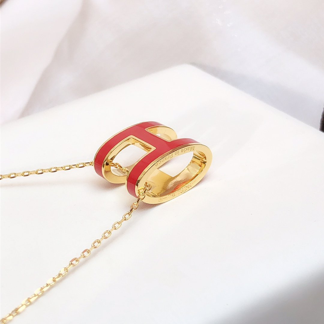 [Noble Jewelry]HM CLIC RED ENAMEL GOLD NECKLACE