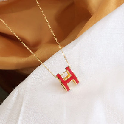 [Noble Jewelry]HM CLIC RED ENAMEL GOLD NECKLACE