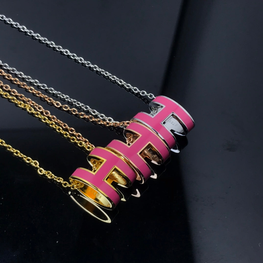 [Noble Jewelry]H NECKLACE PINK