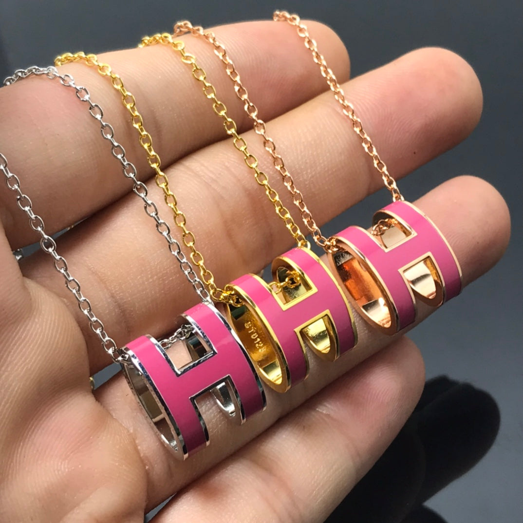 [Noble Jewelry]H NECKLACE PINK