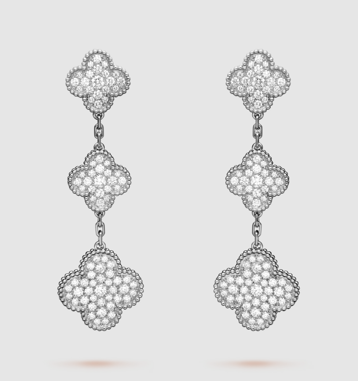 [Noble Jewelry]CLOVER 3 MOTIF DIAMOND SILVER DROP EARRINGS