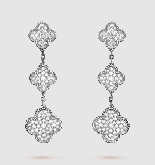 [Noble Jewelry]CLOVER 3 MOTIF DIAMOND SILVER DROP EARRINGS