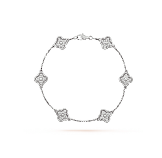 [Edler Schmuck] SILBERARMBAND MIT DIAMANTEN UND KLEEBLATT