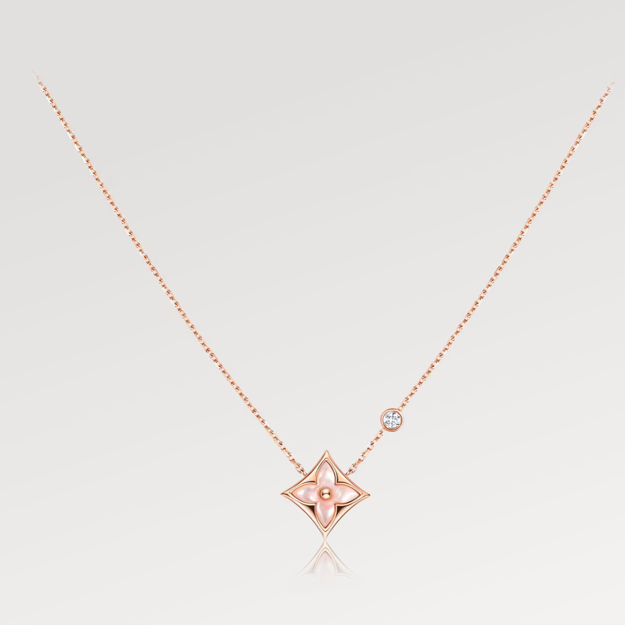 [Noble Jewelry]STAR PINK MOP 1 DIAMOND PINK GOLD NECKLACE