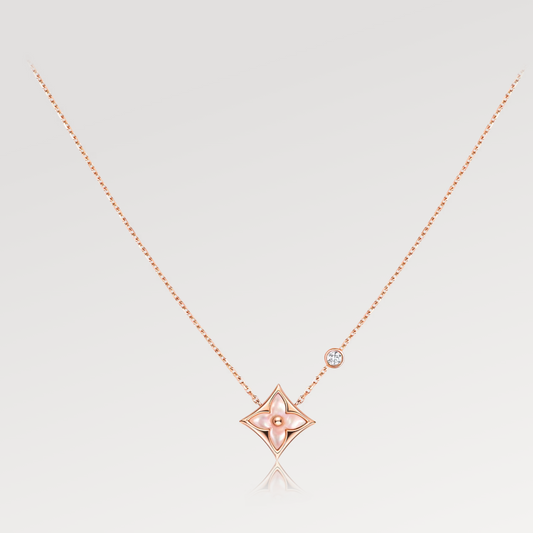 [Noble Jewelry]STAR PINK MOP 1 DIAMOND PINK GOLD NECKLACE