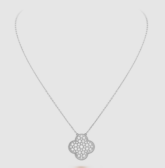 [Edler Schmuck] CLOVER 25MM GROßER ANHÄNGER MIT DIAMANT GEPAPPT SILBER HALSKETTE